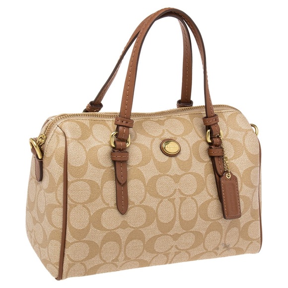 Coach Handbags - Coach Brown Beige Signature Coated Canvas And Leather Carryall Boston Bag